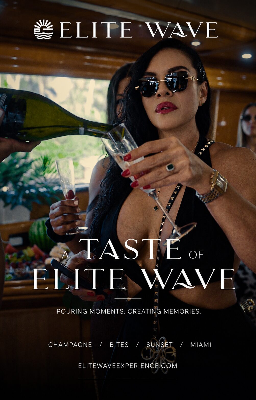 Elite Wave boat party in South Florida — guests aboard the yacht